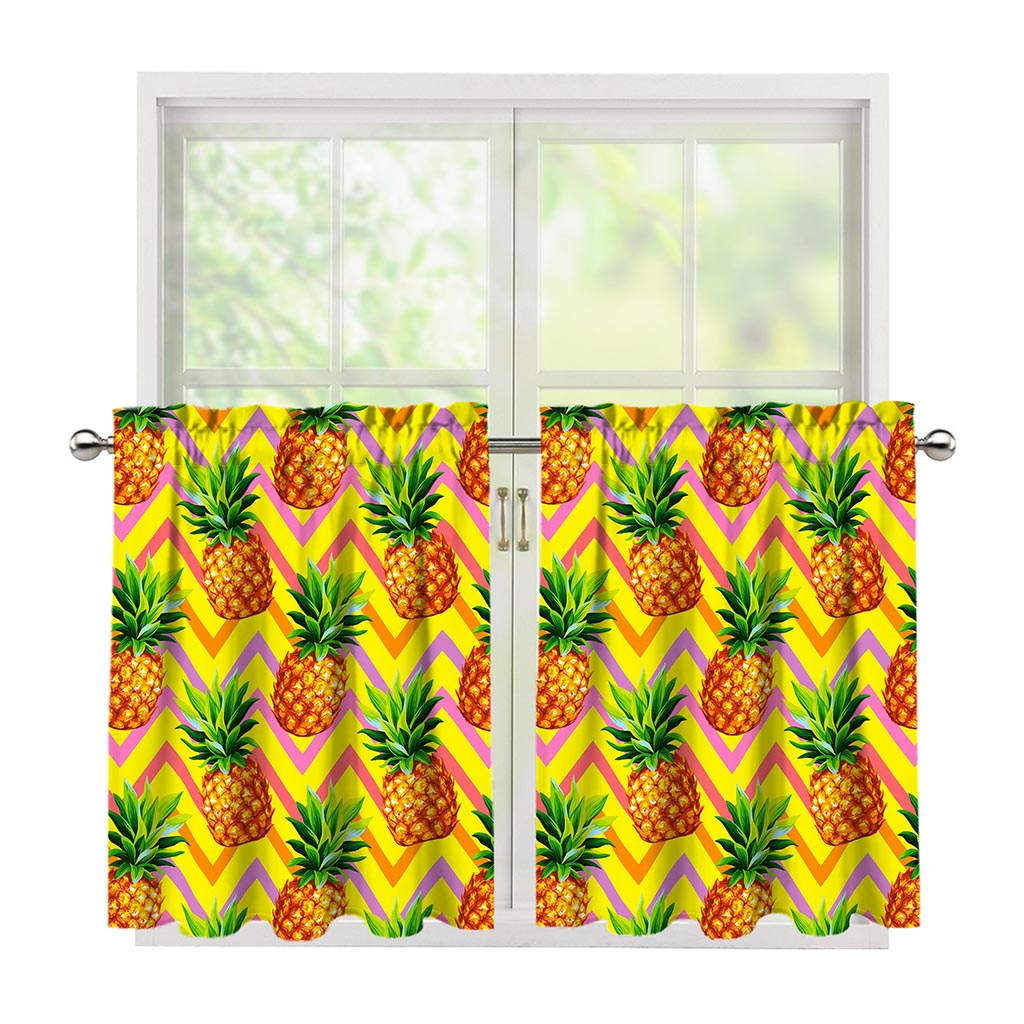 Pastel Zig Zag Pineapple Pattern Print Tier Curtains