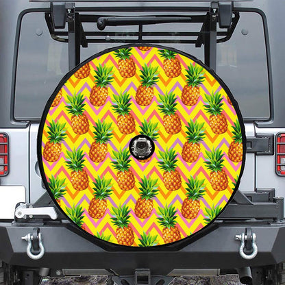 Pastel Zig Zag Pineapple Pattern Print Tire Cover With Camera Hole