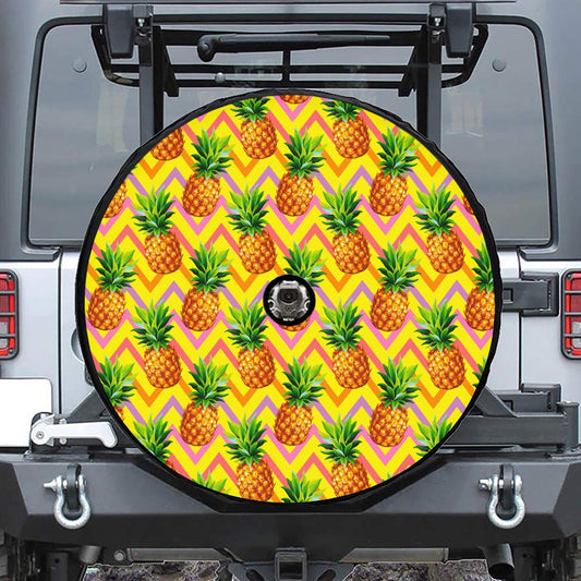Pastel Zig Zag Pineapple Pattern Print Tire Cover With Camera Hole