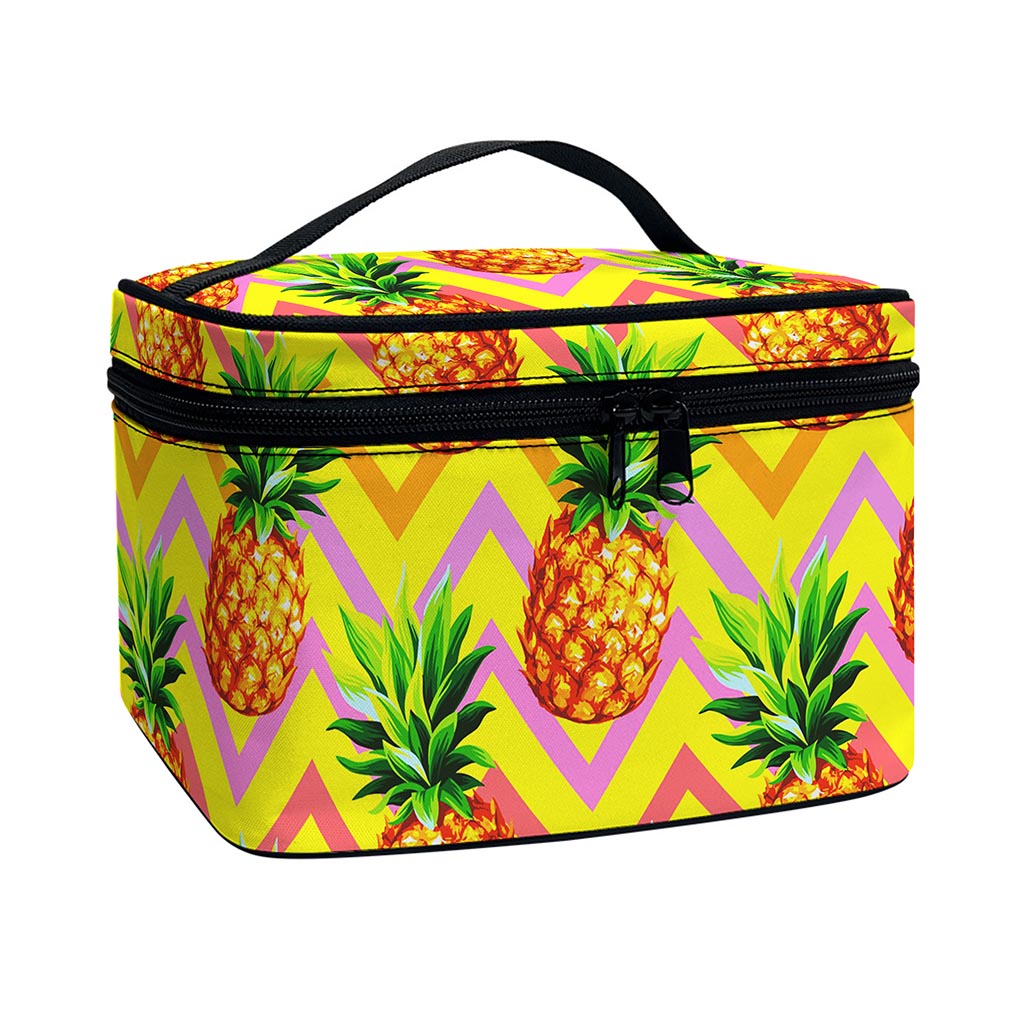 Pastel Zig Zag Pineapple Pattern Print Travel Makeup Bag