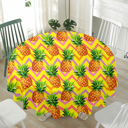 Pastel Zig Zag Pineapple Pattern Print Waterproof Round Tablecloth