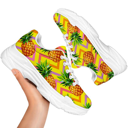 Pastel Zig Zag Pineapple Pattern Print White Chunky Shoes