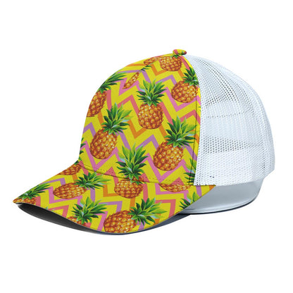 Pastel Zig Zag Pineapple Pattern Print White Mesh Trucker Cap