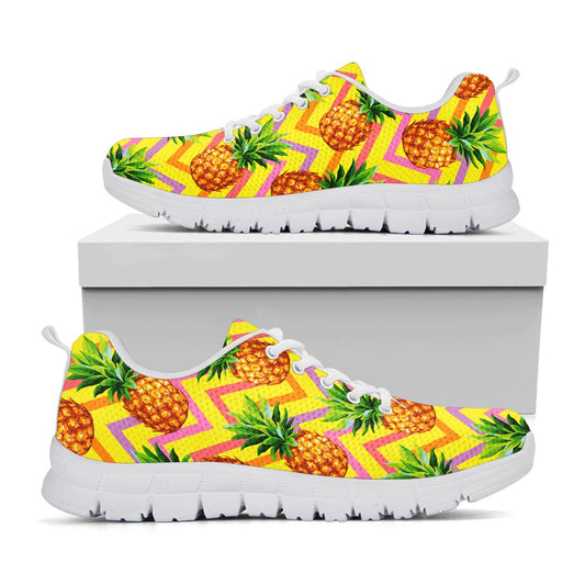 Pastel Zig Zag Pineapple Pattern Print White Running Shoes