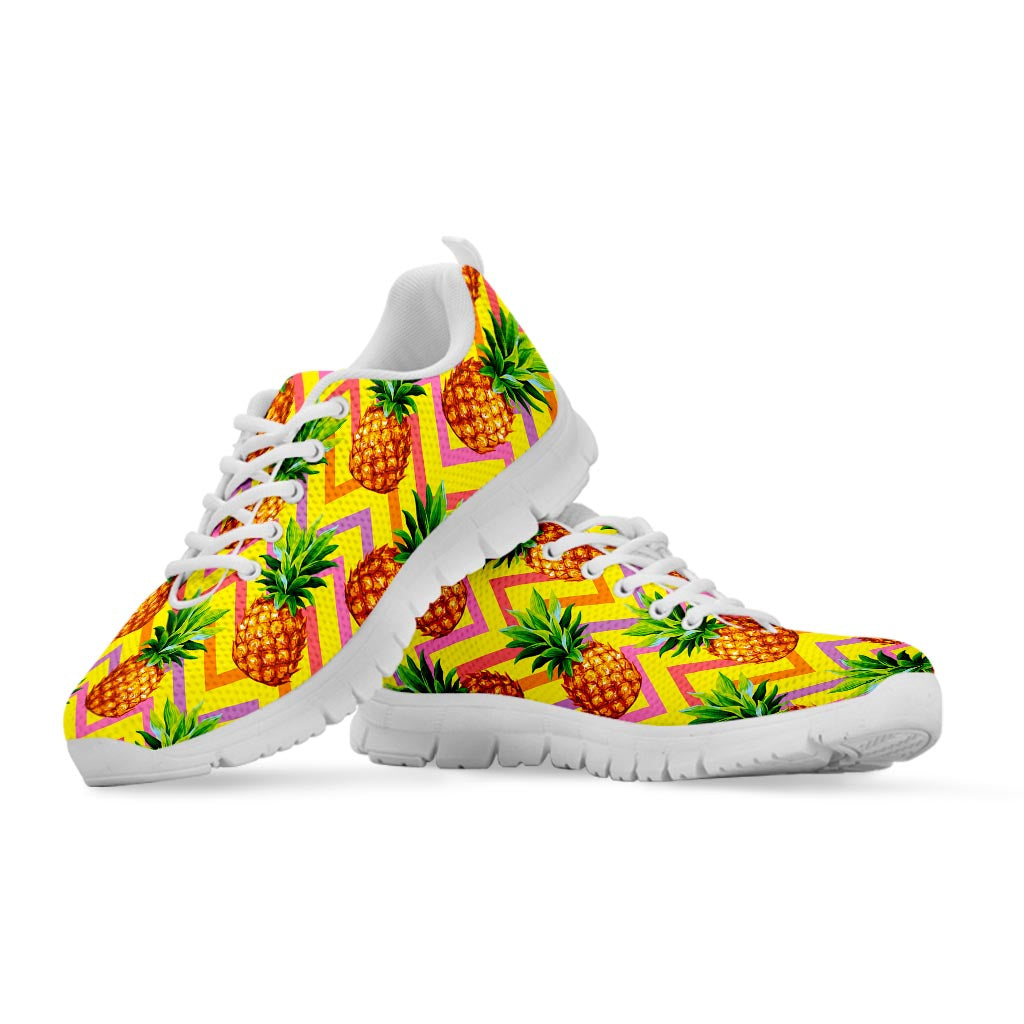 Pastel Zig Zag Pineapple Pattern Print White Running Shoes