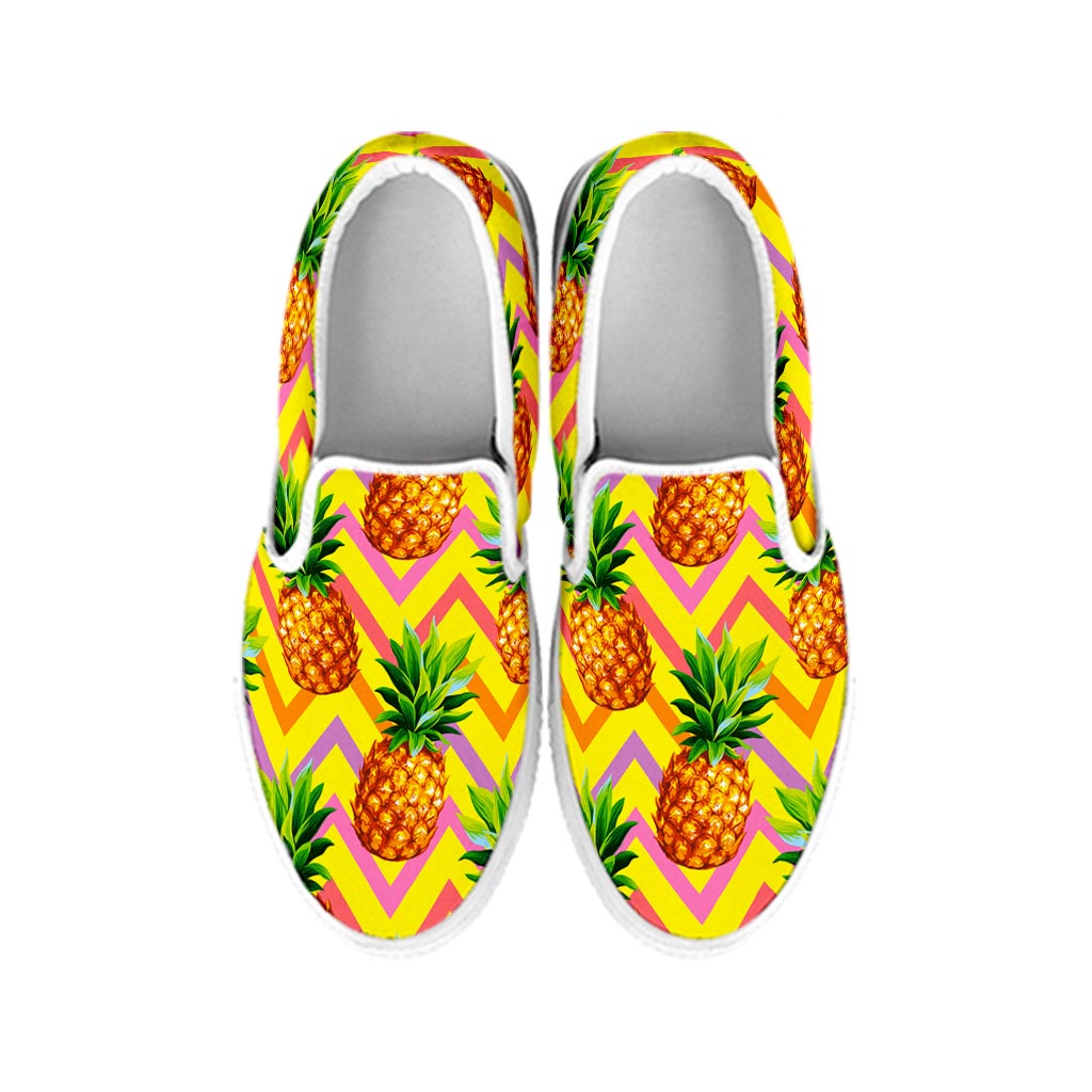 Pastel Zig Zag Pineapple Pattern Print White Slip On Sneakers