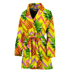 Pastel Zig Zag Pineapple Pattern Print Women's Bathrobe