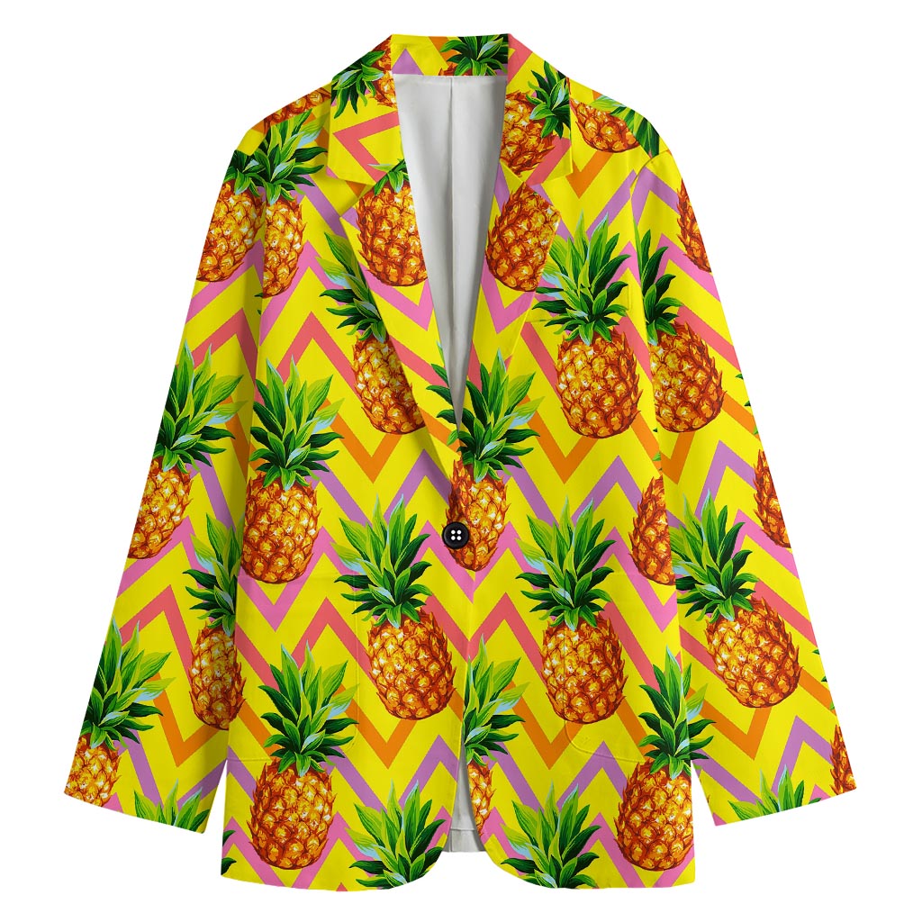 Pastel Zig Zag Pineapple Pattern Print Women's Blazer