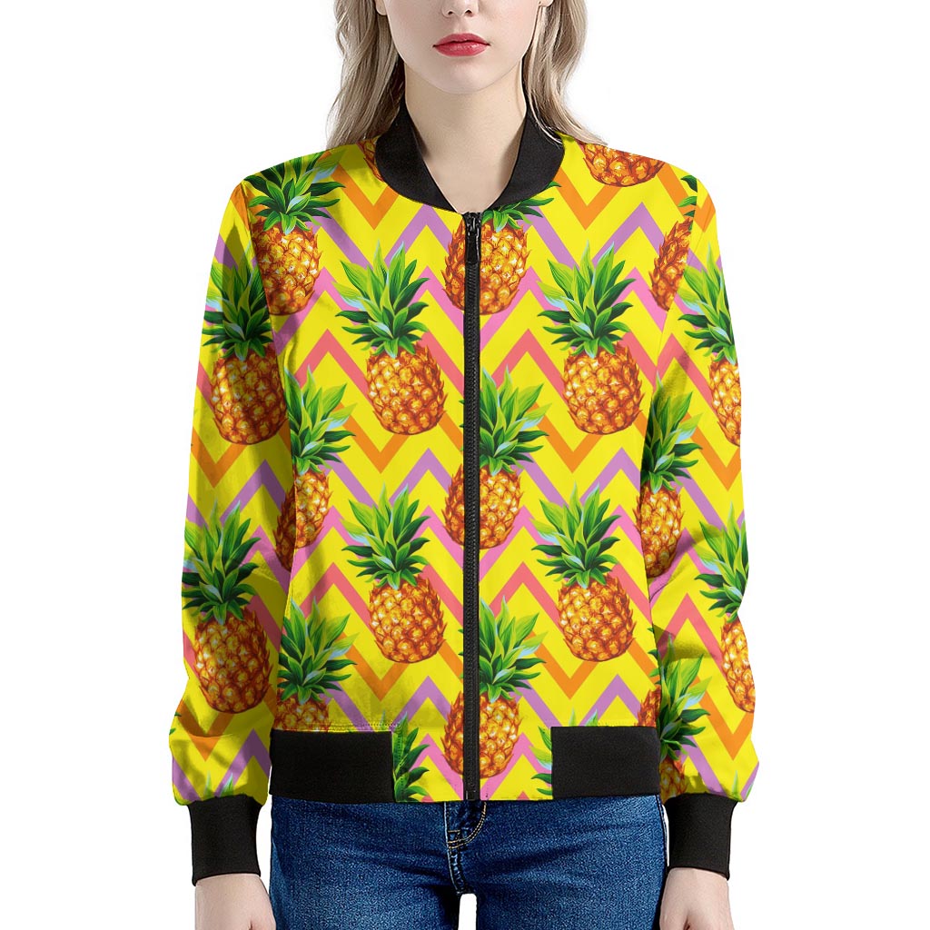 Pastel Zig Zag Pineapple Pattern Print Women's Bomber Jacket