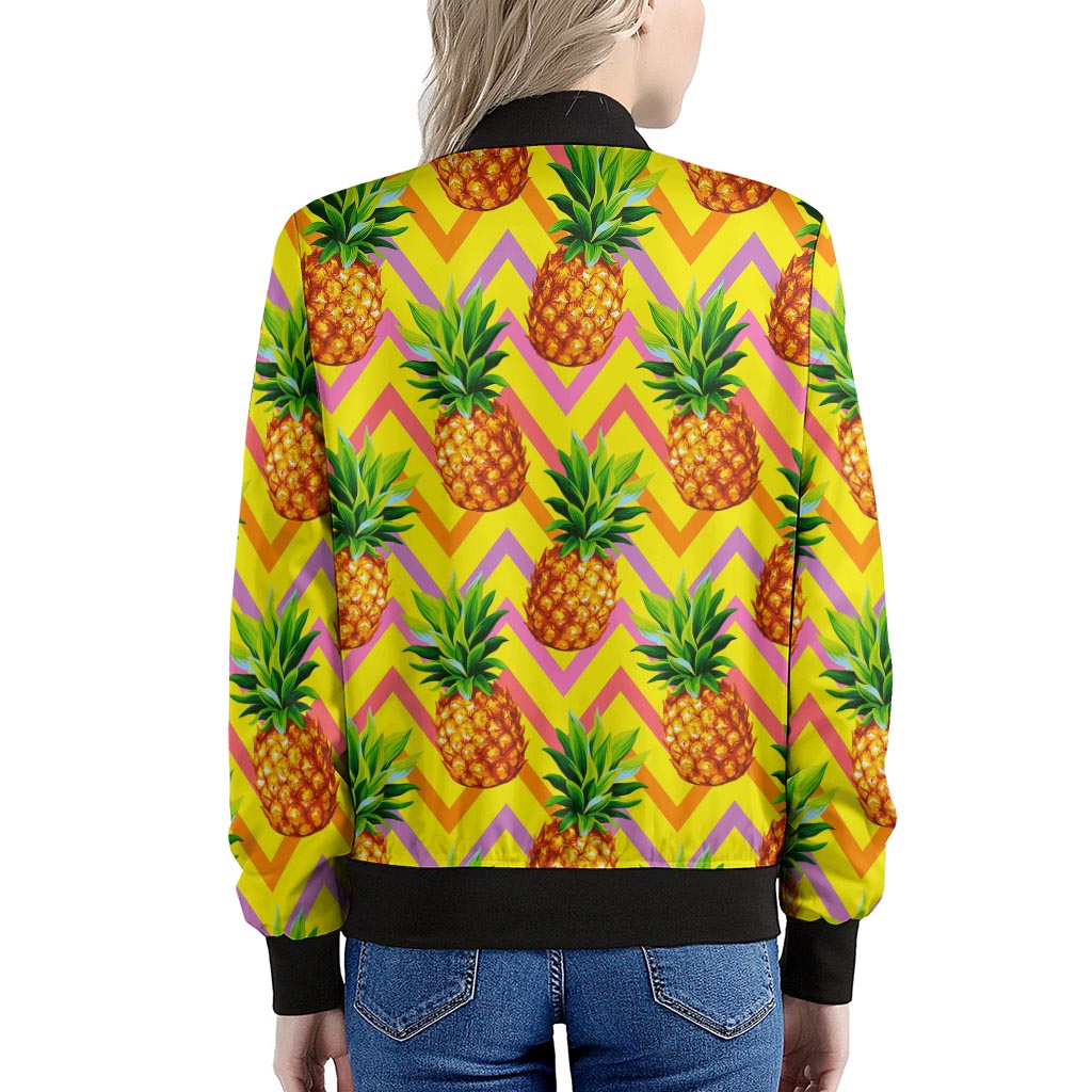 Pastel Zig Zag Pineapple Pattern Print Women's Bomber Jacket