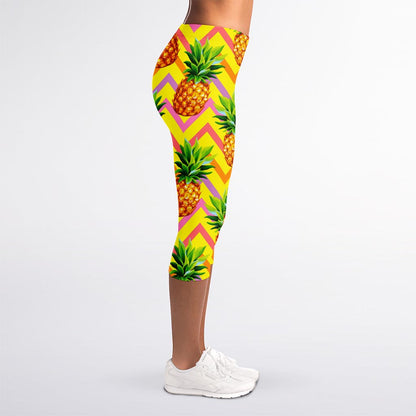 Pastel Zig Zag Pineapple Pattern Print Women's Capri Leggings