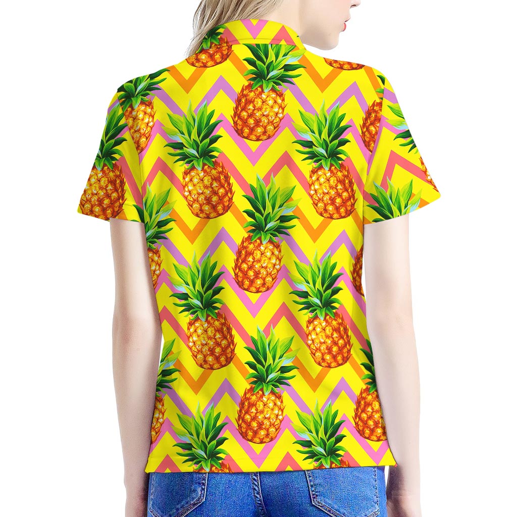 Pastel Zig Zag Pineapple Pattern Print Women's Polo Shirt