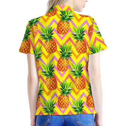 Pastel Zig Zag Pineapple Pattern Print Women's Polo Shirt
