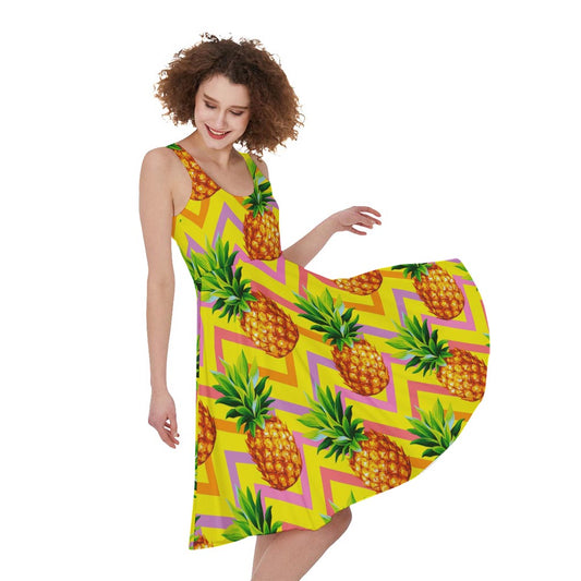 Pastel Zig Zag Pineapple Pattern Print Women's Sleeveless Dress