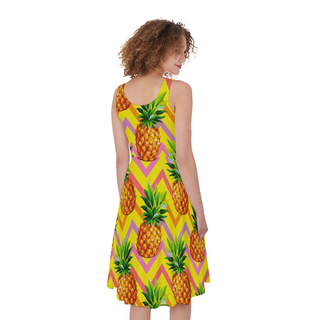 Pastel Zig Zag Pineapple Pattern Print Women's Sleeveless Dress