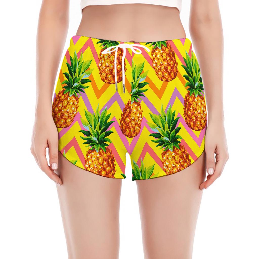 Pastel Zig Zag Pineapple Pattern Print Women's Split Running Shorts