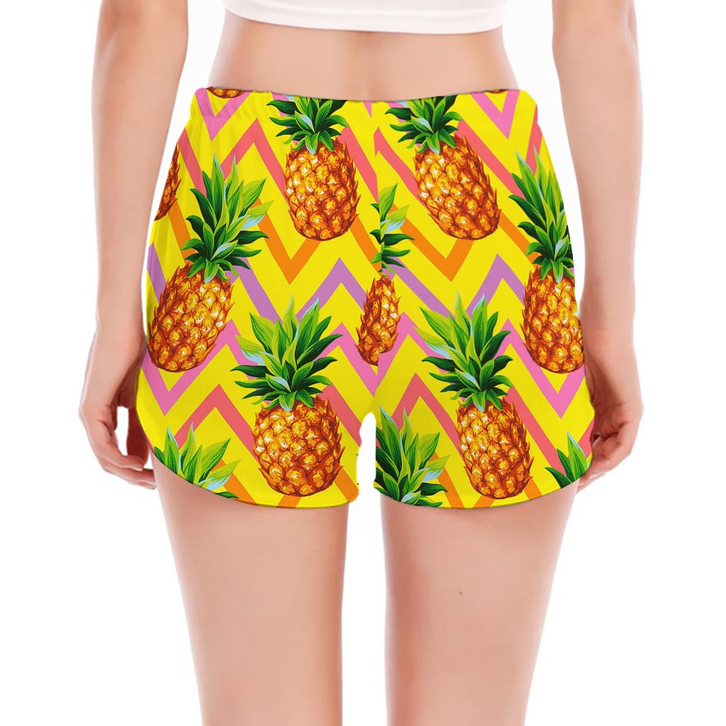 Pastel Zig Zag Pineapple Pattern Print Women's Split Running Shorts