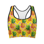 Pastel Zig Zag Pineapple Pattern Print Women's Sports Bra