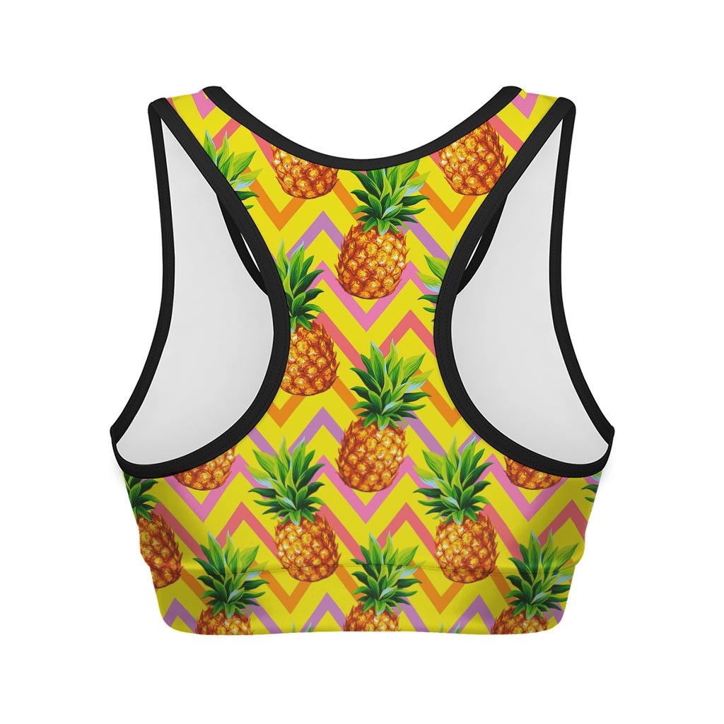 Pastel Zig Zag Pineapple Pattern Print Women's Sports Bra