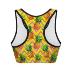 Pastel Zig Zag Pineapple Pattern Print Women's Sports Bra