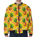 Pastel Zig Zag Pineapple Pattern Print Zip Sleeve Bomber Jacket