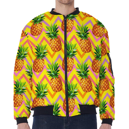 Pastel Zig Zag Pineapple Pattern Print Zip Sleeve Bomber Jacket