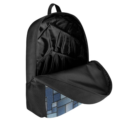 Patchwork Denim Jeans Pattern Print 17 Inch Backpack