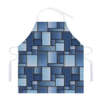 Patchwork Denim Jeans Pattern Print Adjustable Apron