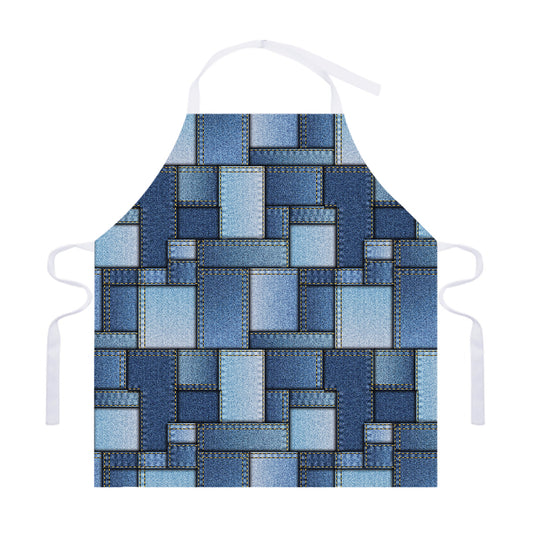 Patchwork Denim Jeans Pattern Print Adjustable Apron