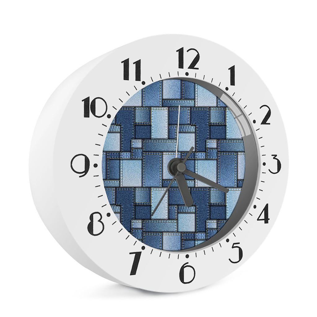 Patchwork Denim Jeans Pattern Print Alarm Clock