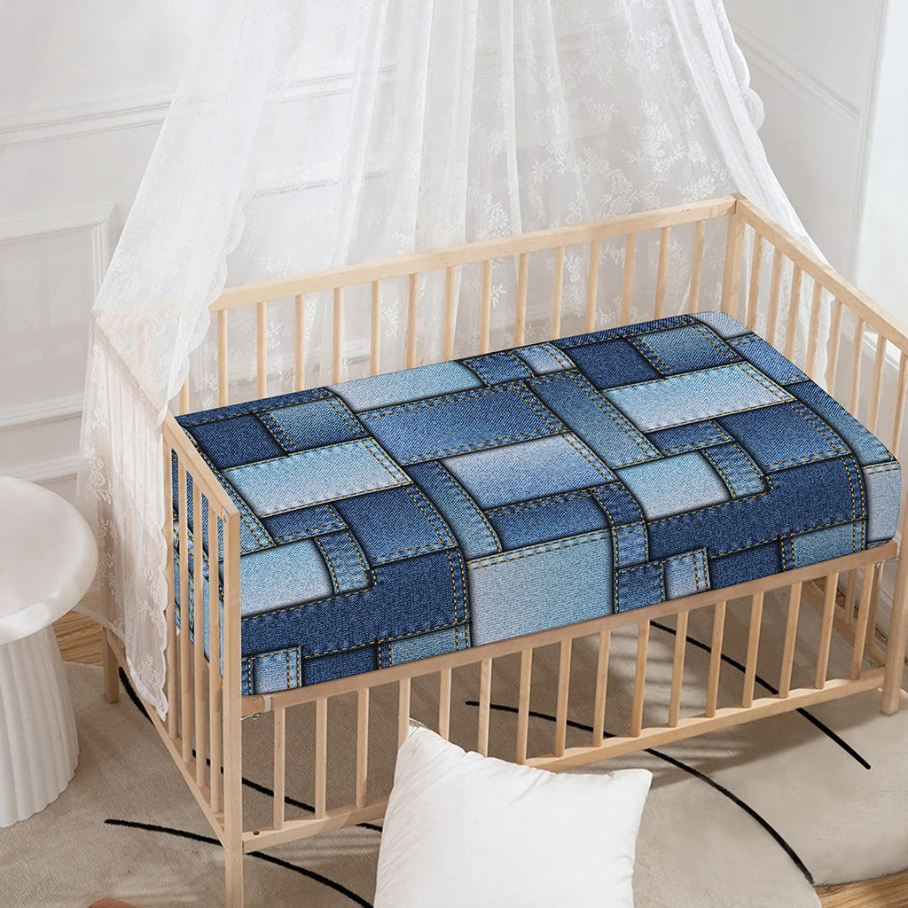 Patchwork Denim Jeans Pattern Print Baby Crib Sheet