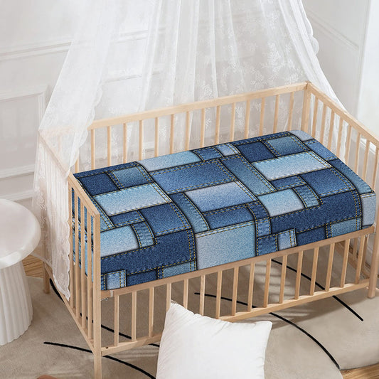 Patchwork Denim Jeans Pattern Print Baby Crib Sheet