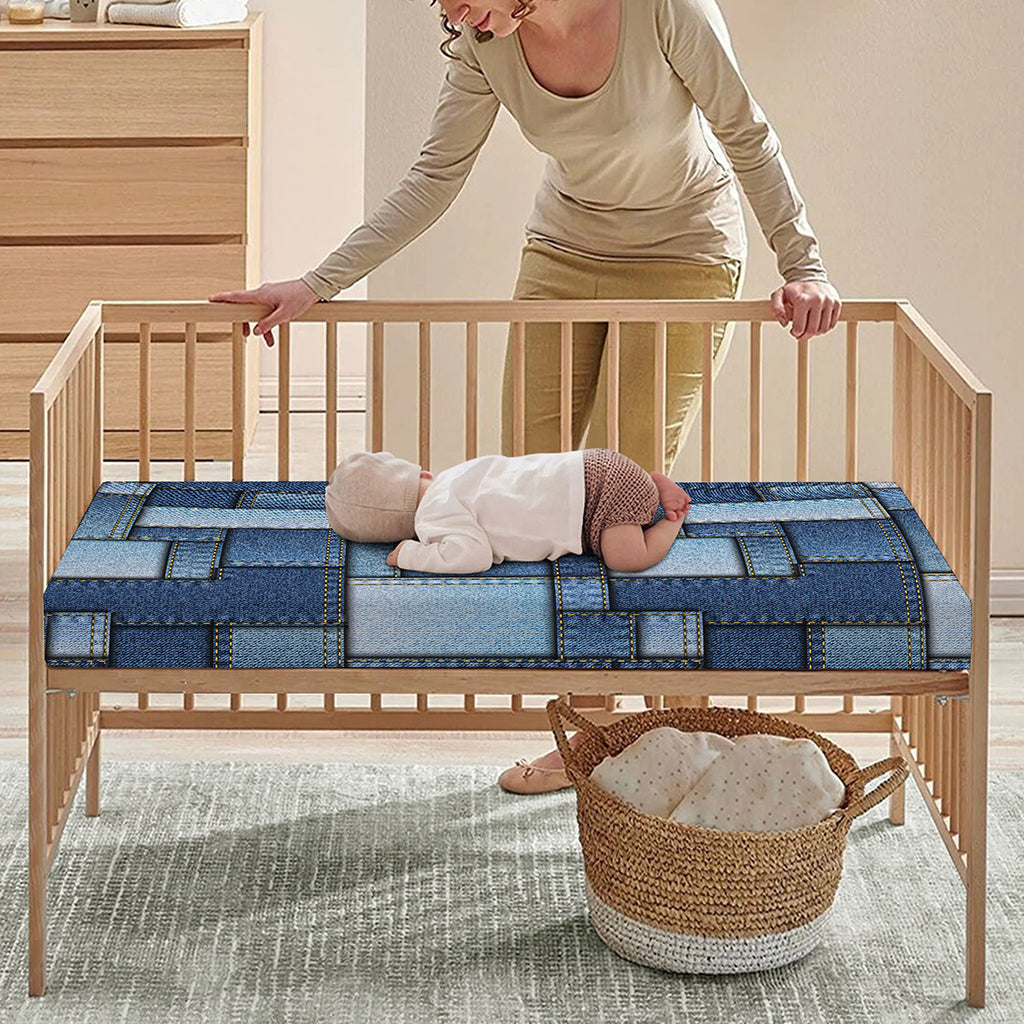 Patchwork Denim Jeans Pattern Print Baby Crib Sheet
