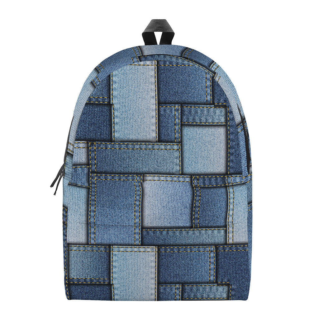 Patchwork Denim Jeans Pattern Print Backpack