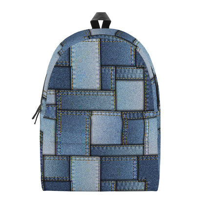 Patchwork Denim Jeans Pattern Print Backpack