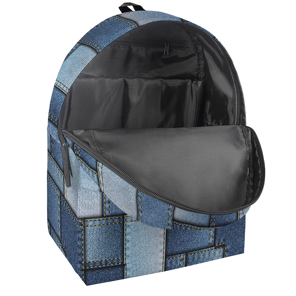 Patchwork Denim Jeans Pattern Print Backpack