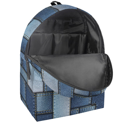 Patchwork Denim Jeans Pattern Print Backpack