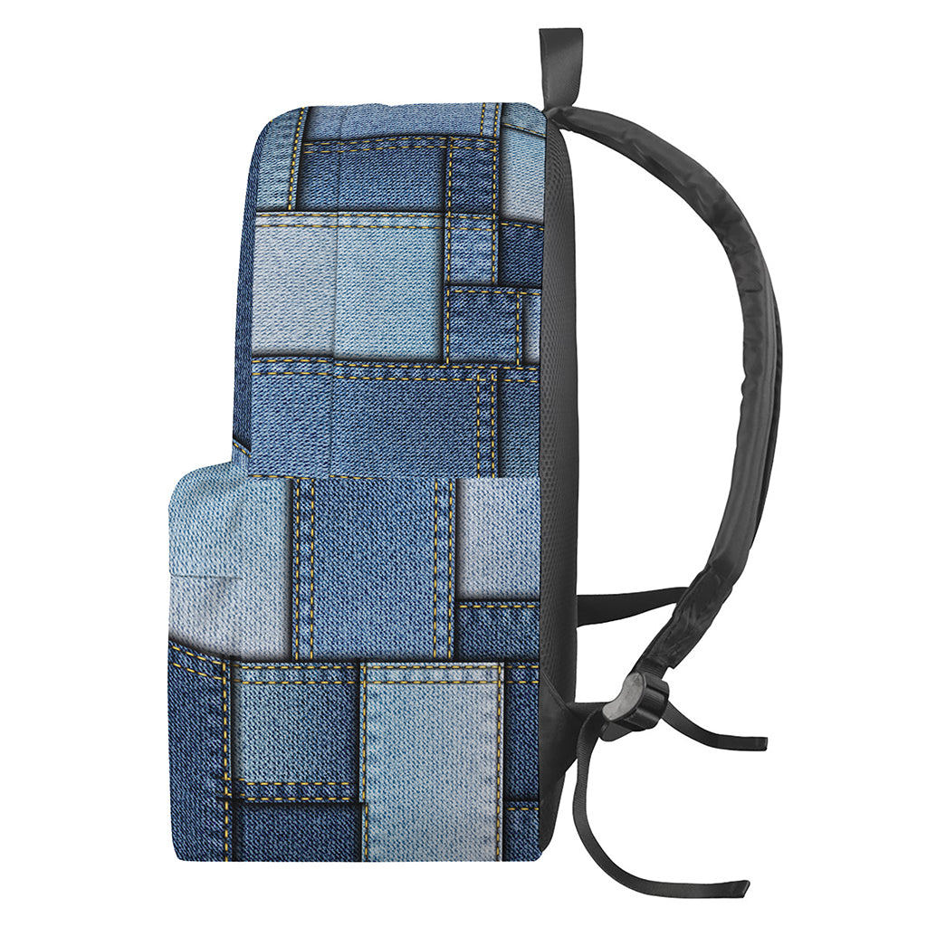 Patchwork Denim Jeans Pattern Print Backpack