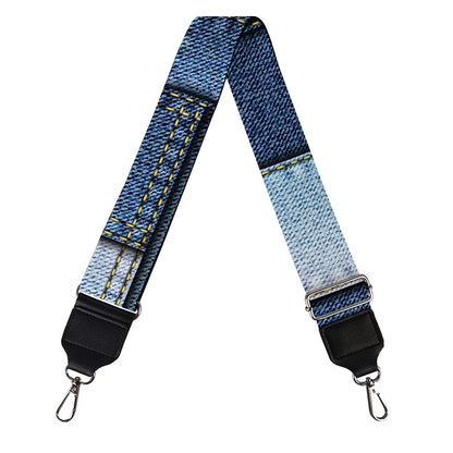Patchwork Denim Jeans Pattern Print Bag Strap
