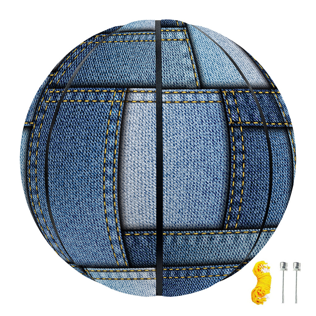 Patchwork Denim Jeans Pattern Print Basketball