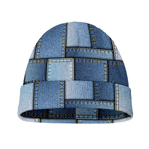 Patchwork Denim Jeans Pattern Print Beanie