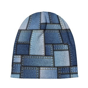 Patchwork Denim Jeans Pattern Print Beanie