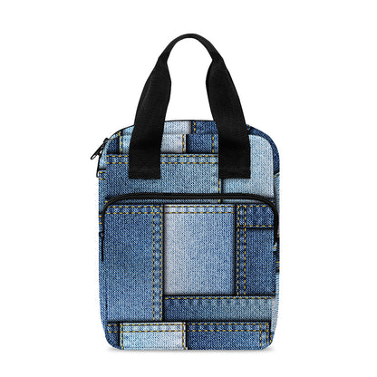 Patchwork Denim Jeans Pattern Print Bible Tote Bag