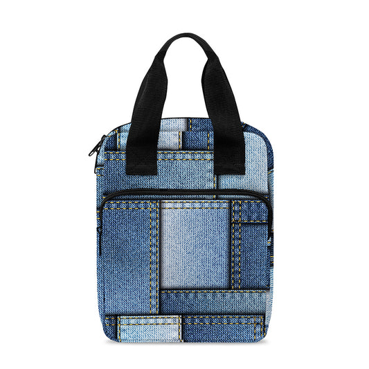 Patchwork Denim Jeans Pattern Print Bible Tote Bag