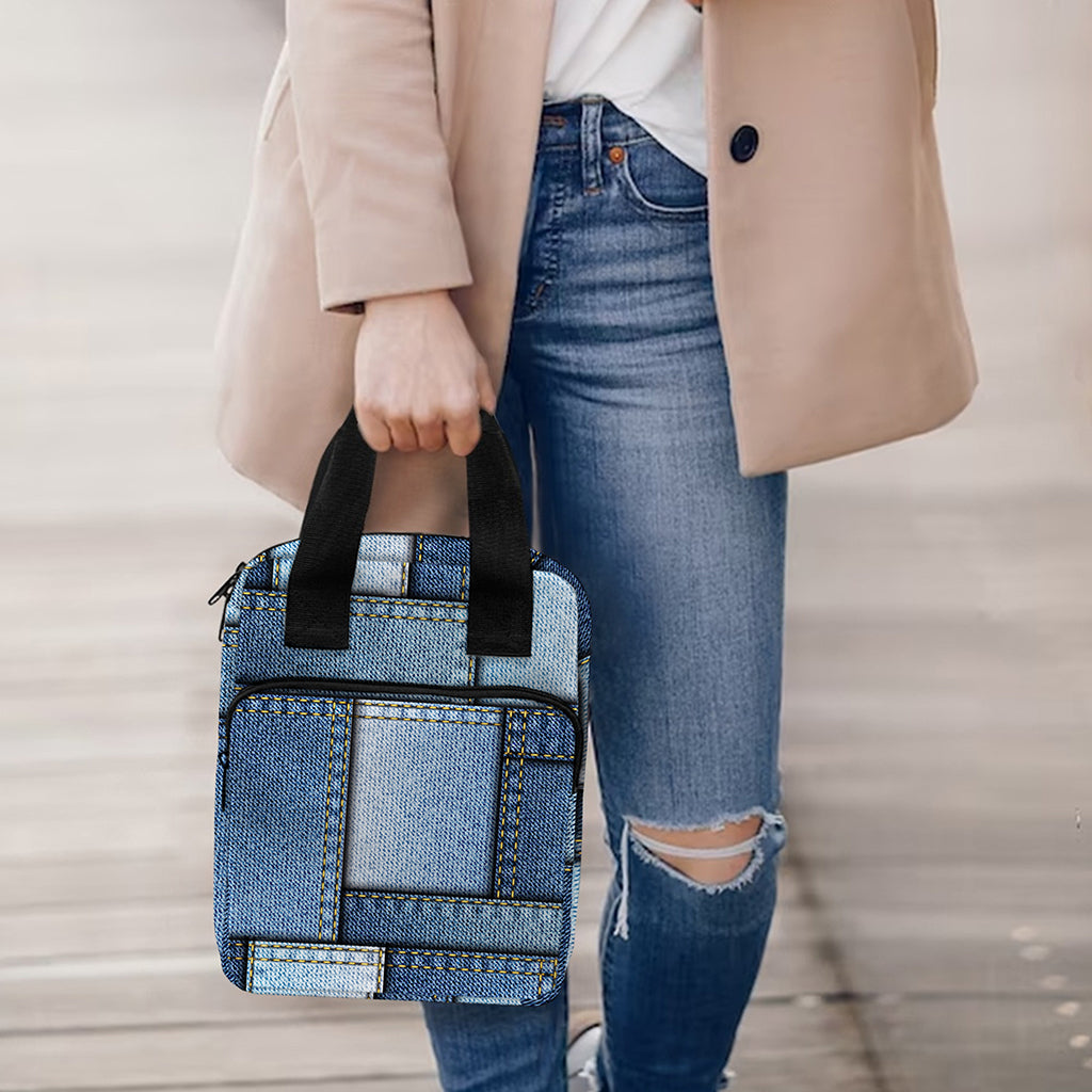 Patchwork Denim Jeans Pattern Print Bible Tote Bag