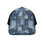 Patchwork Denim Jeans Pattern Print Black Mesh Trucker Cap