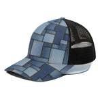 Patchwork Denim Jeans Pattern Print Black Mesh Trucker Cap