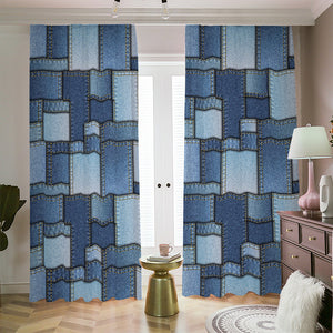 Patchwork Denim Jeans Pattern Print Blackout Pencil Pleat Curtains