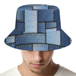 Patchwork Denim Jeans Pattern Print Bucket Hat