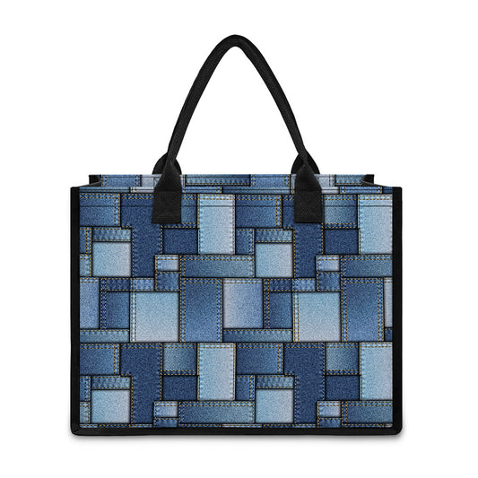 Patchwork Denim Jeans Pattern Print Canvas Tote Bag